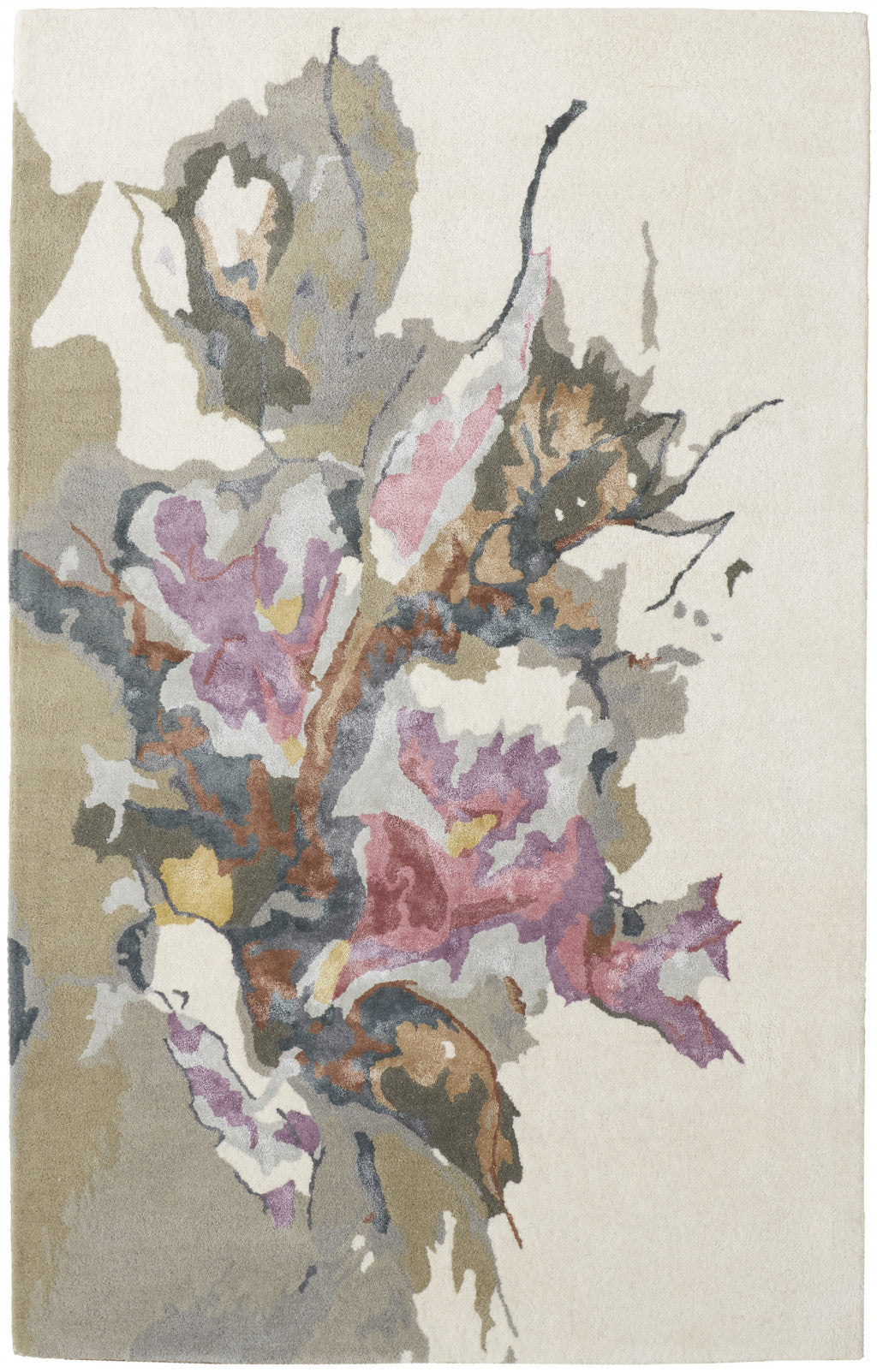 4' X 6' Purple Pink And Green Wool Floral Tufted Handmade Area Rug