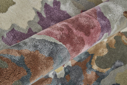 4' X 6' Purple Pink And Green Wool Floral Tufted Handmade Area Rug