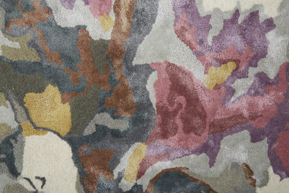 4' X 6' Purple Pink And Green Wool Floral Tufted Handmade Area Rug