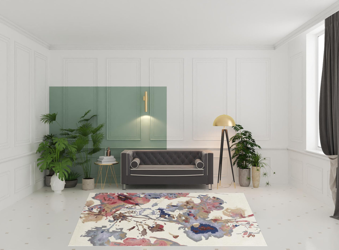 4' X 6' Blue Pink And Gray Wool Floral Tufted Handmade Area Rug