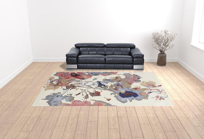 4' X 6' Blue Pink And Gray Wool Floral Tufted Handmade Area Rug