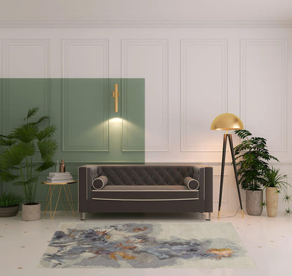 4' X 6' Gray Blue And Orange Wool Floral Tufted Handmade Area Rug