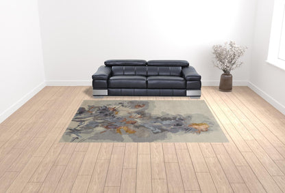 4' X 6' Gray Blue And Orange Wool Floral Tufted Handmade Area Rug