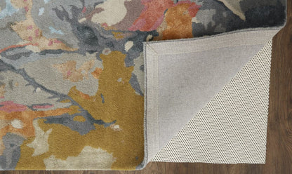 4' X 6' Blue Pink And Gray Wool Floral Tufted Handmade Area Rug