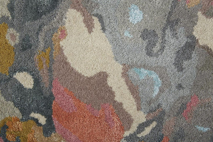 4' X 6' Blue Pink And Gray Wool Floral Tufted Handmade Area Rug