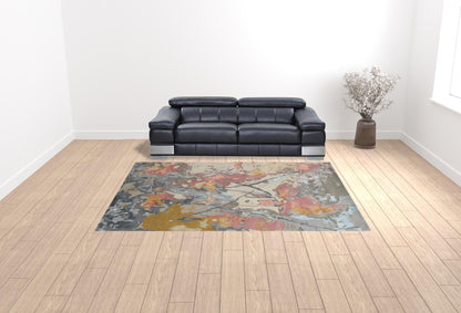 4' X 6' Blue Pink And Gray Wool Floral Tufted Handmade Area Rug