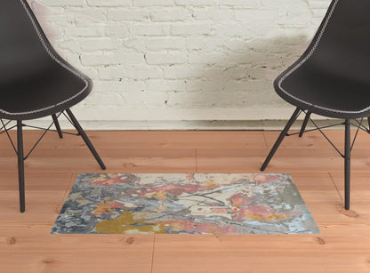 4' X 6' Blue Pink And Gray Wool Floral Tufted Handmade Area Rug