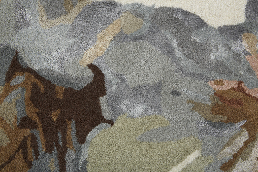 4' X 6' Tan Gray And Green Wool Floral Tufted Handmade Area Rug