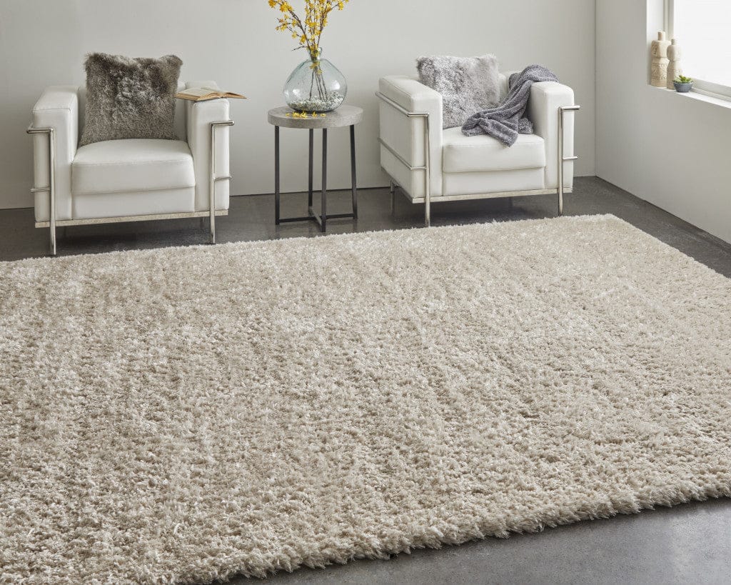 4' X 6' Ivory Shag Power Loom Stain Resistant Area Rug