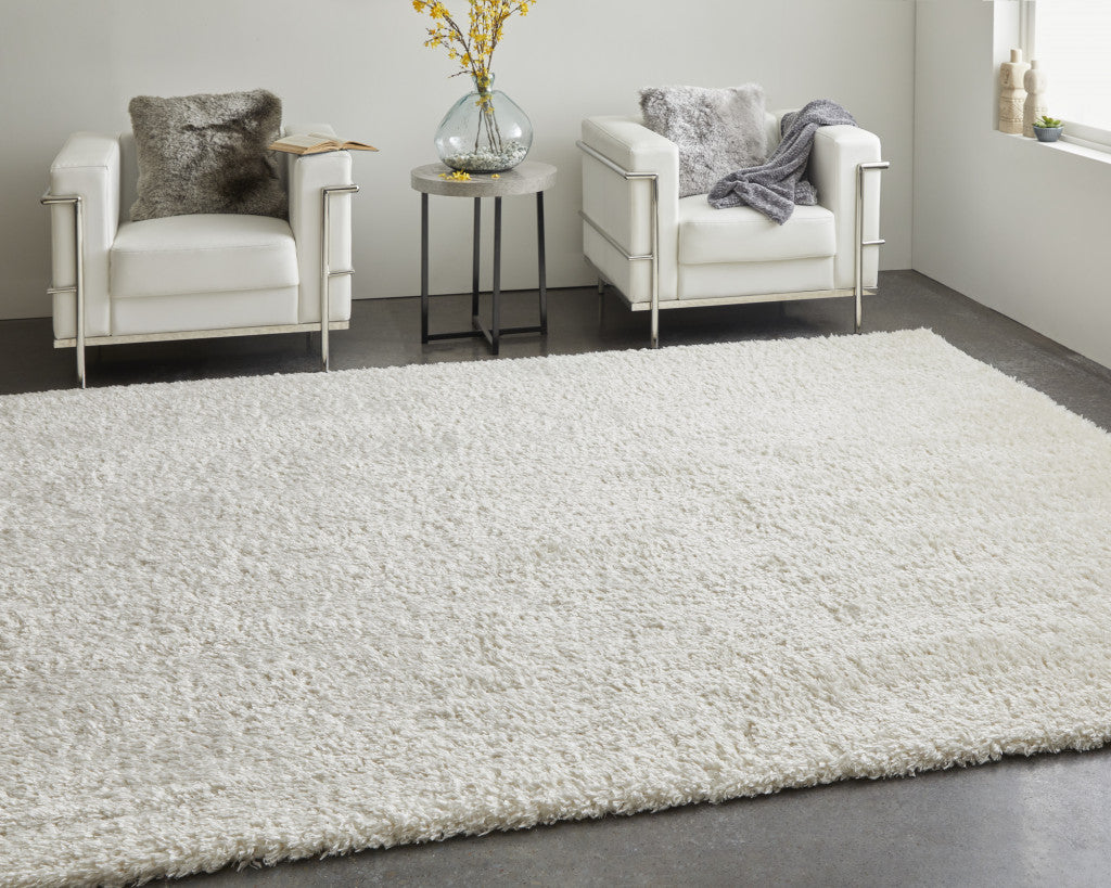4' X 6' Ivory Shag Power Loom Stain Resistant Area Rug