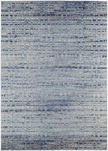 3' X 5' Blue And Ivory Abstract Power Loom Stain Resistant Area Rug