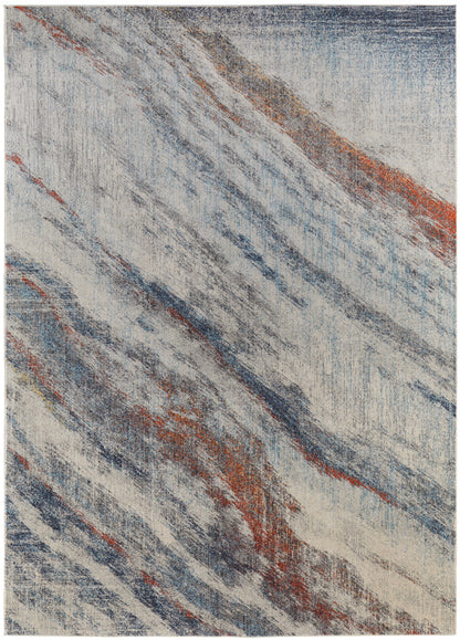 3' X 5' Ivory Orange And Blue Abstract Power Loom Stain Resistant Area Rug