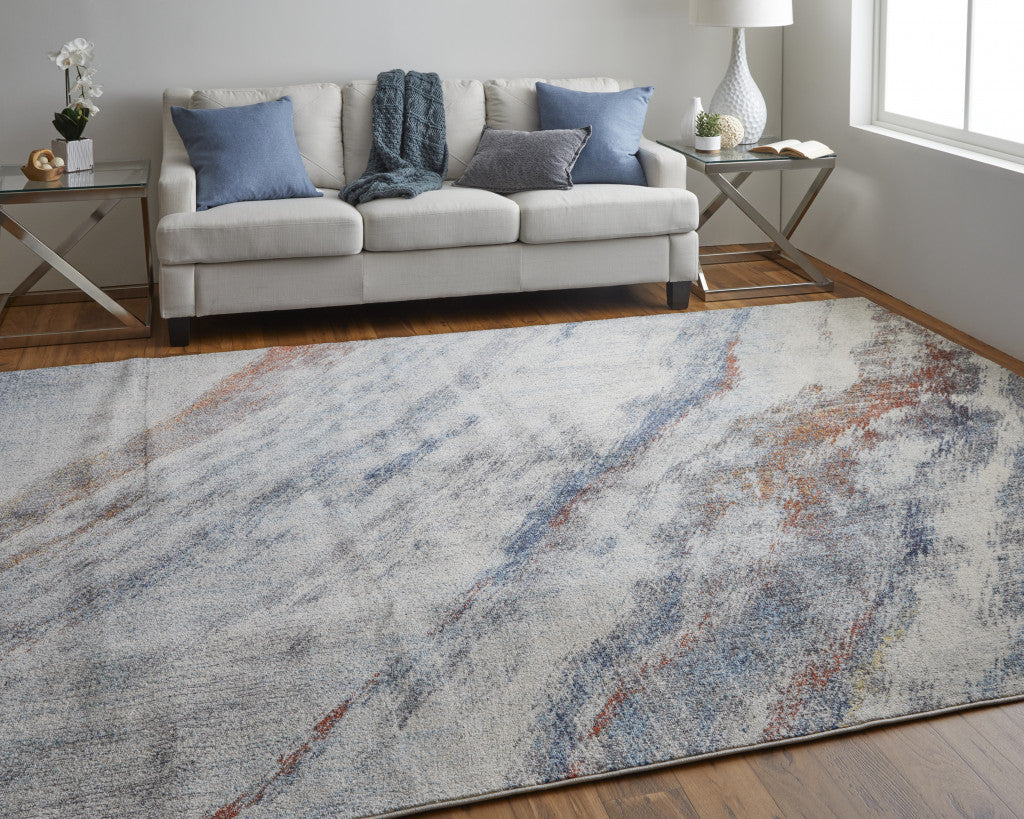 3' X 5' Ivory Orange And Blue Abstract Power Loom Stain Resistant Area Rug