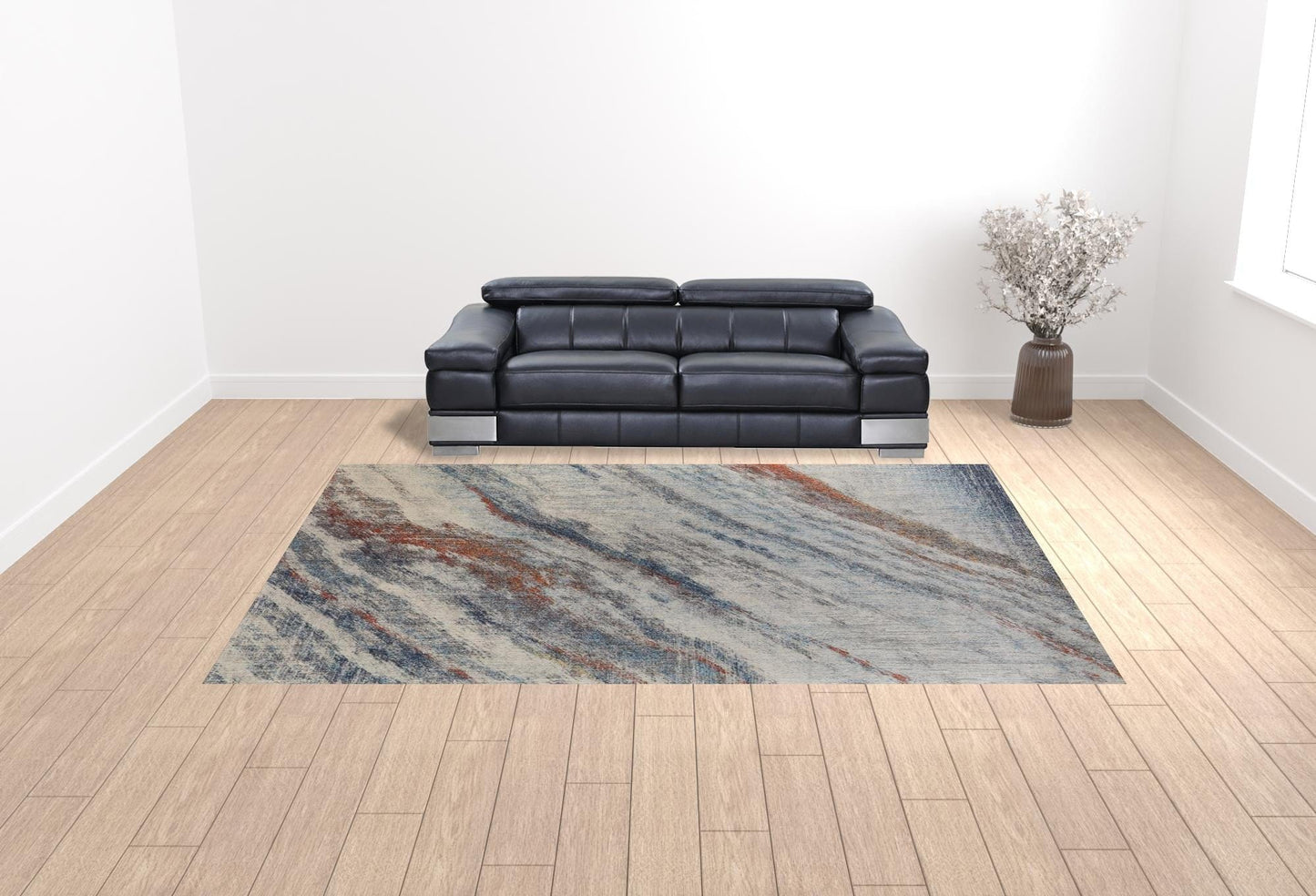 3' X 5' Ivory Orange And Blue Abstract Power Loom Stain Resistant Area Rug