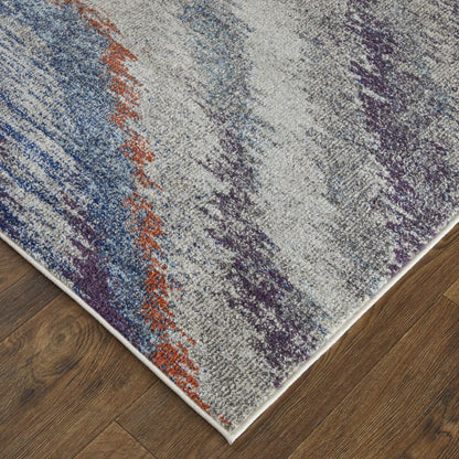 3' X 5' Blue Gray And Orange Abstract Power Loom Stain Resistant Area Rug