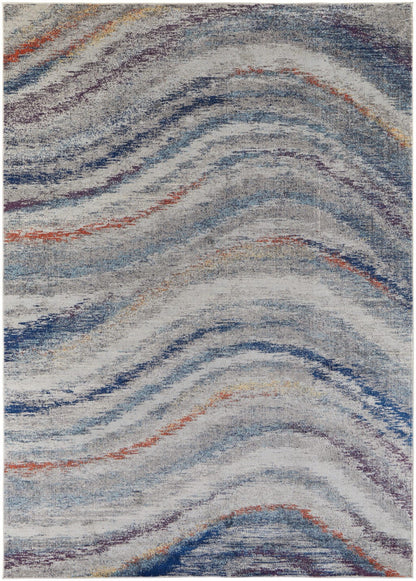 3' X 5' Blue Gray And Orange Abstract Power Loom Stain Resistant Area Rug