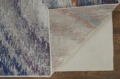 3' X 5' Blue Gray And Orange Abstract Power Loom Stain Resistant Area Rug