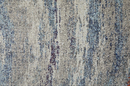 3' X 5' Blue Gray And Orange Abstract Power Loom Stain Resistant Area Rug