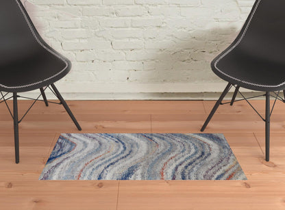 3' X 5' Blue Gray And Orange Abstract Power Loom Stain Resistant Area Rug