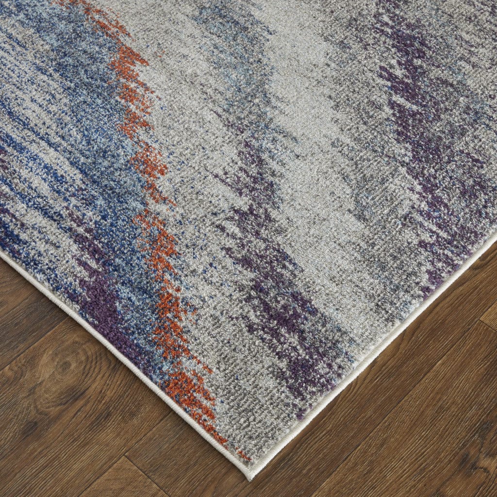 3' X 5' Blue Gray And Orange Abstract Power Loom Stain Resistant Area Rug