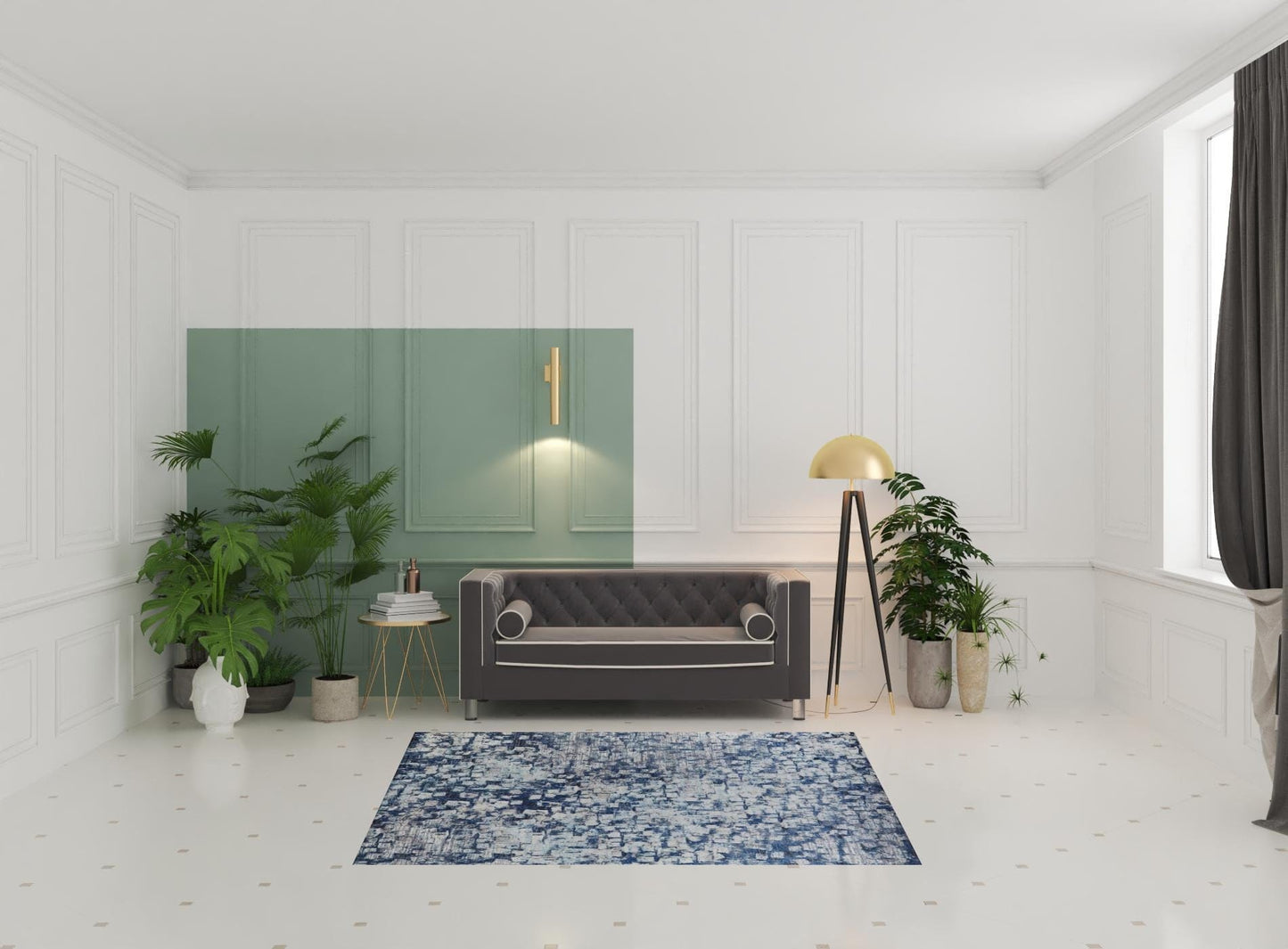 3' X 5' Blue And Ivory Abstract Power Loom Distressed Stain Resistant Area Rug