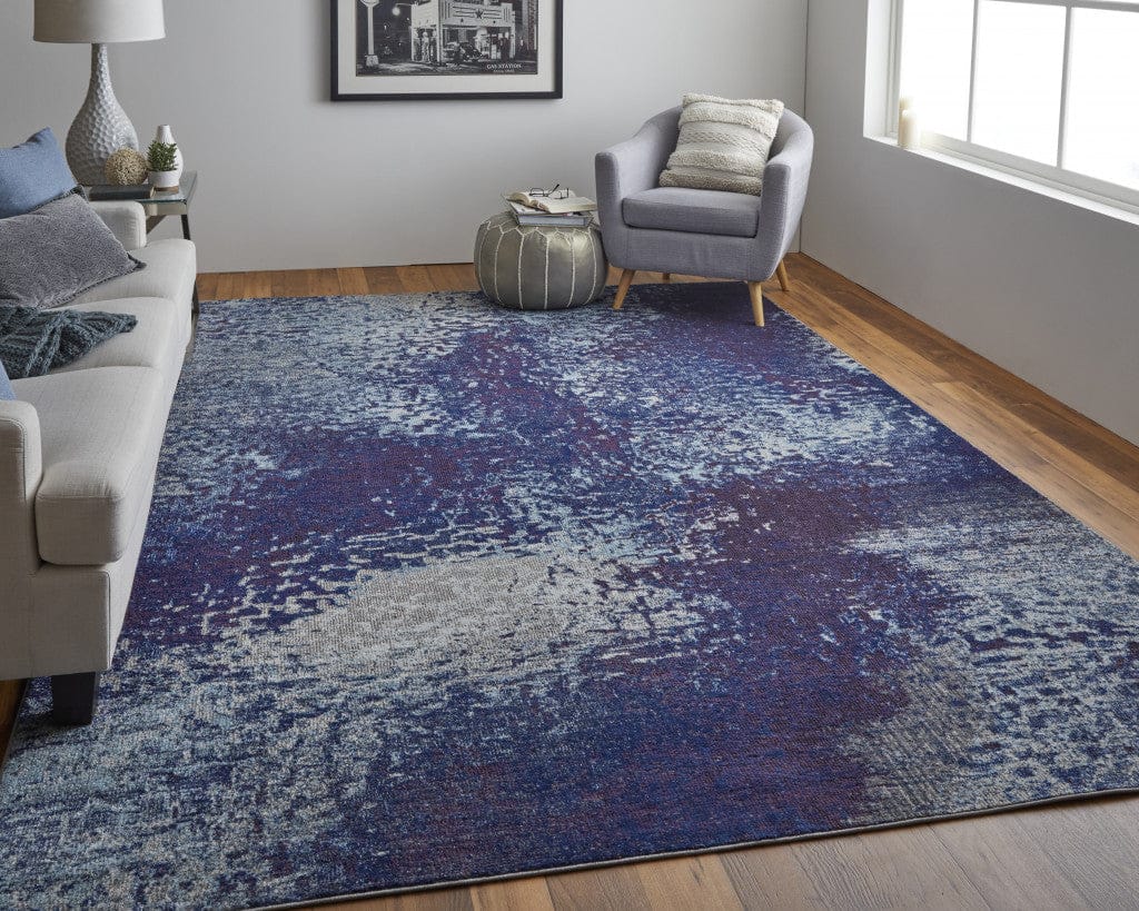 3' X 5' Blue Purple And Ivory Abstract Power Loom Stain Resistant Area Rug