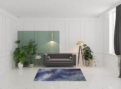 3' X 5' Blue Purple And Ivory Abstract Power Loom Stain Resistant Area Rug