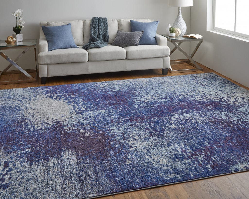 3' X 5' Blue Purple And Ivory Abstract Power Loom Stain Resistant Area Rug