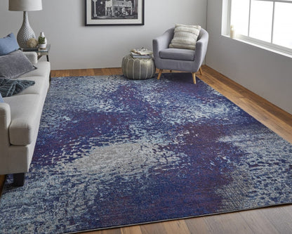 3' X 5' Blue Purple And Ivory Abstract Power Loom Stain Resistant Area Rug