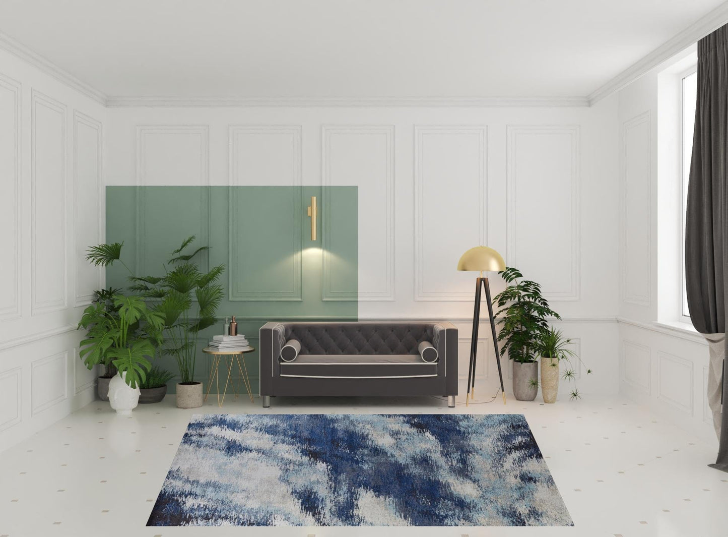 3' X 5' Blue And Ivory Abstract Power Loom Stain Resistant Area Rug