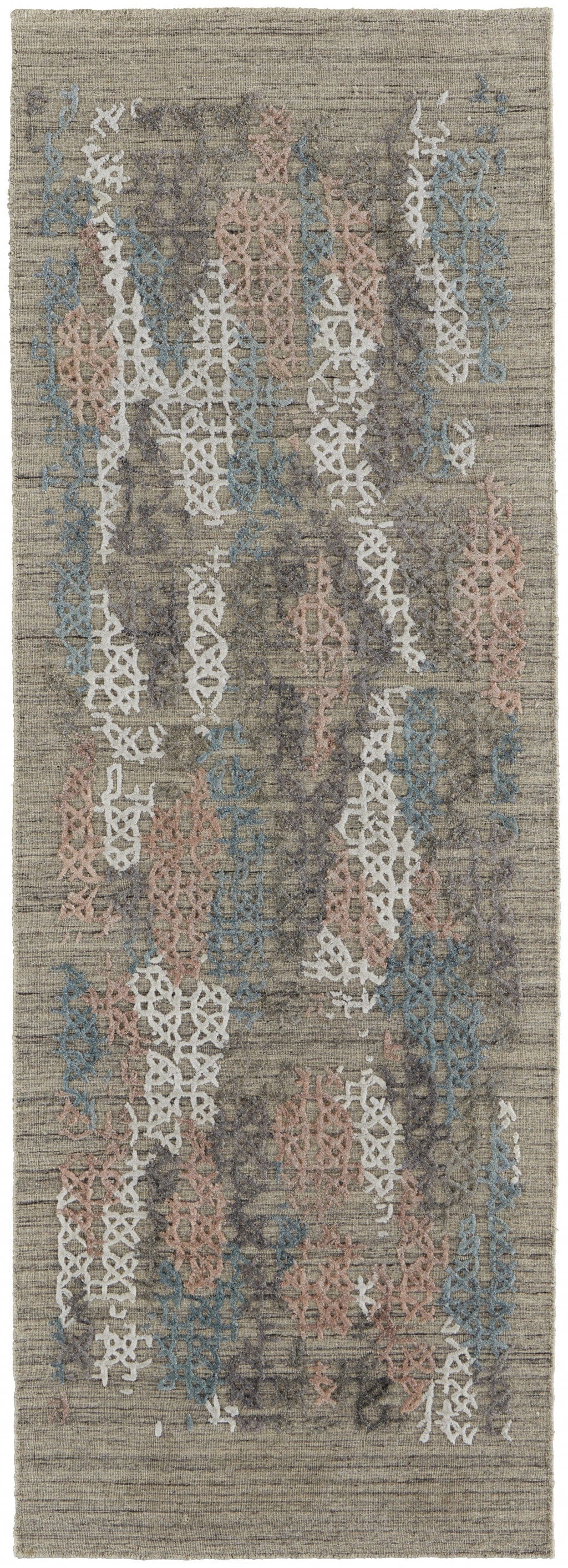 4' X 6' Pink Blue And Taupe Abstract Hand Woven Distressed Area Rug