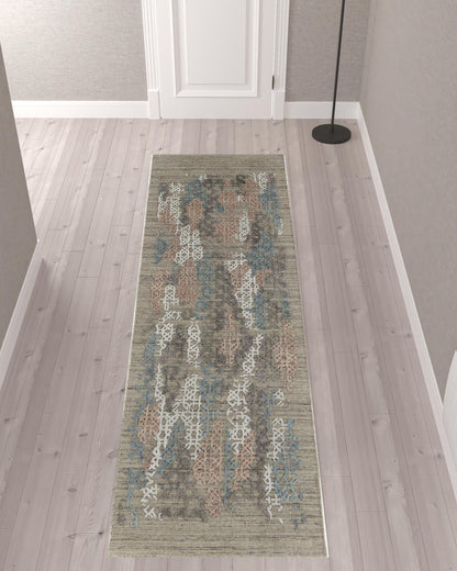 4' X 6' Pink Blue And Taupe Abstract Hand Woven Distressed Area Rug
