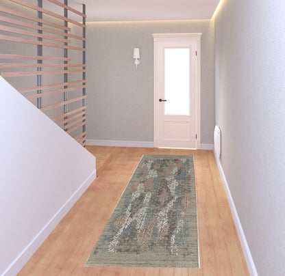 4' X 6' Pink Blue And Taupe Abstract Hand Woven Distressed Area Rug