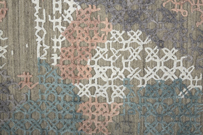 4' X 6' Pink Blue And Taupe Abstract Hand Woven Distressed Area Rug