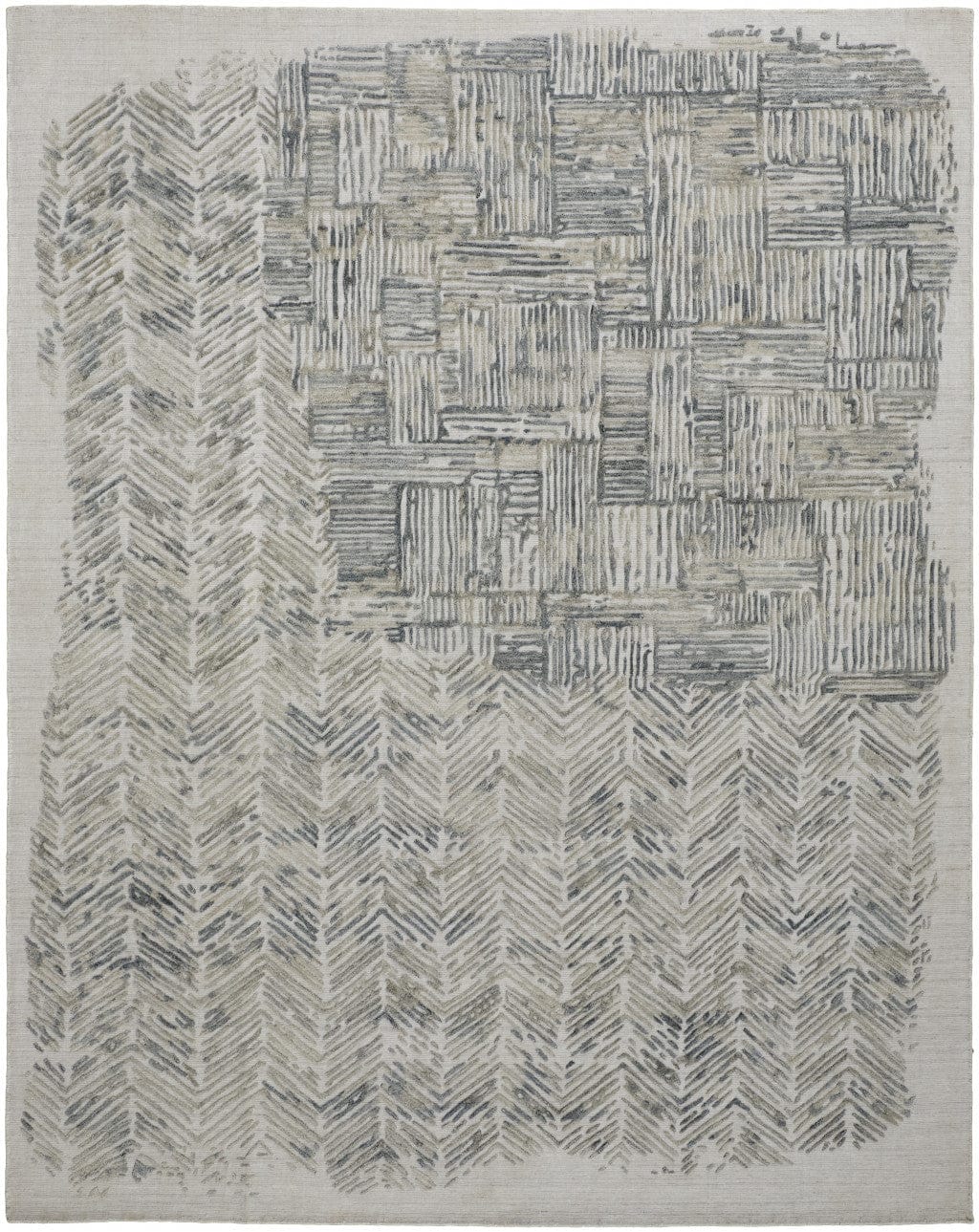 4' X 6' Green Blue And Ivory Abstract Hand Woven Distressed Area Rug