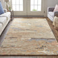 4' X 6' Tan And Blue Wool Abstract Tufted Handmade Stain Resistant Area Rug