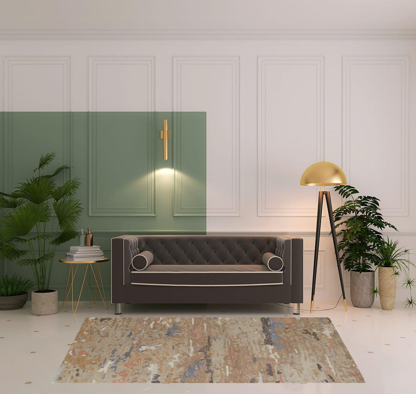 4' X 6' Tan And Blue Wool Abstract Tufted Handmade Stain Resistant Area Rug