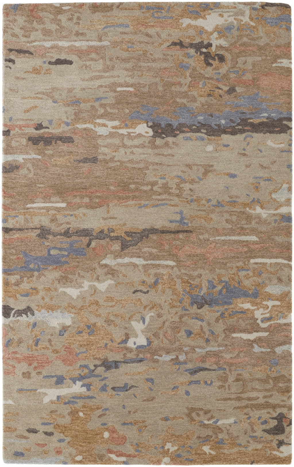 4' X 6' Tan And Blue Wool Abstract Tufted Handmade Stain Resistant Area Rug