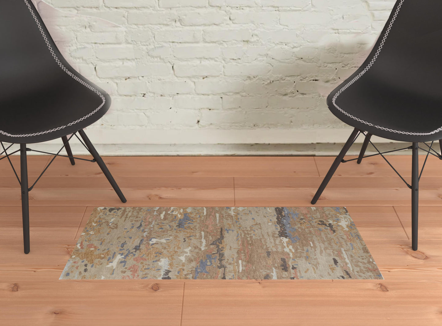 4' X 6' Tan And Blue Wool Abstract Tufted Handmade Stain Resistant Area Rug