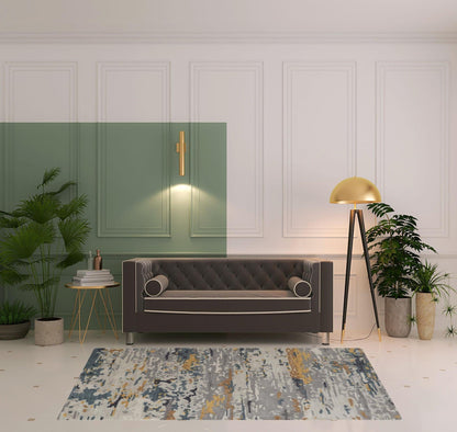 4' X 6' Tan And Blue Wool Abstract Tufted Handmade Stain Resistant Area Rug