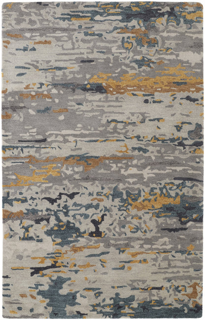 4' X 6' Tan And Blue Wool Abstract Tufted Handmade Stain Resistant Area Rug