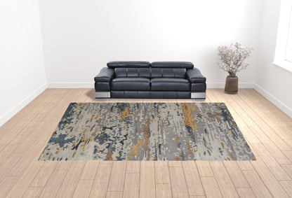 4' X 6' Tan And Blue Wool Abstract Tufted Handmade Stain Resistant Area Rug