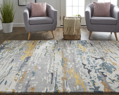 4' X 6' Tan And Blue Wool Abstract Tufted Handmade Stain Resistant Area Rug