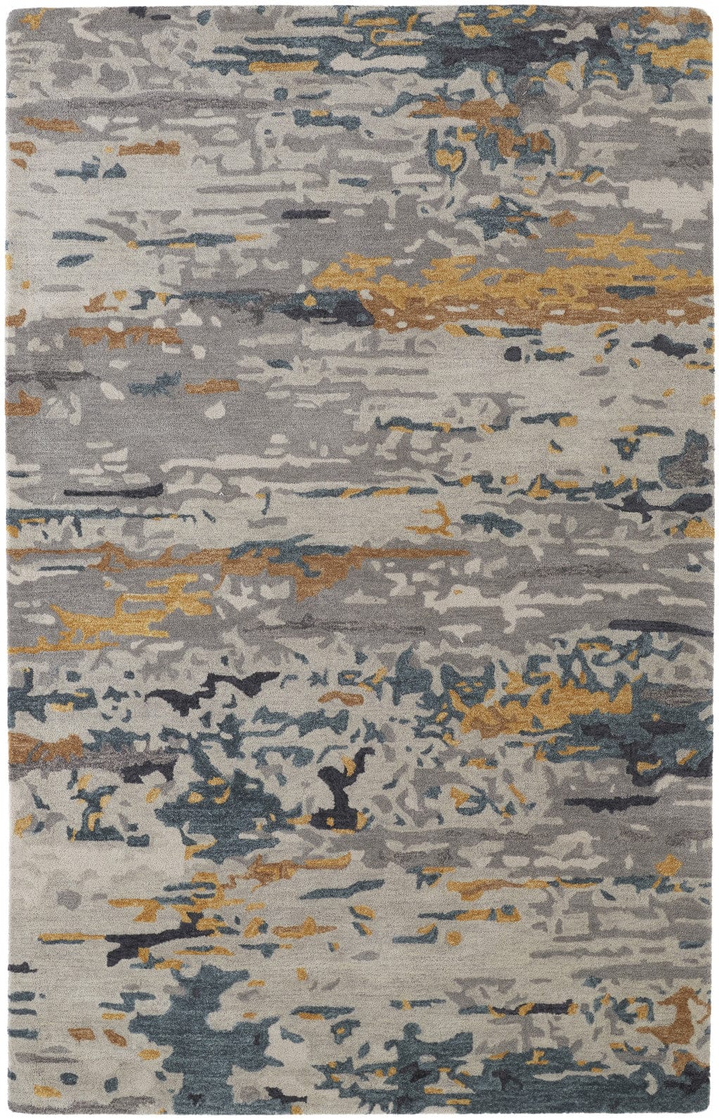 4' X 6' Tan And Blue Wool Abstract Tufted Handmade Stain Resistant Area Rug