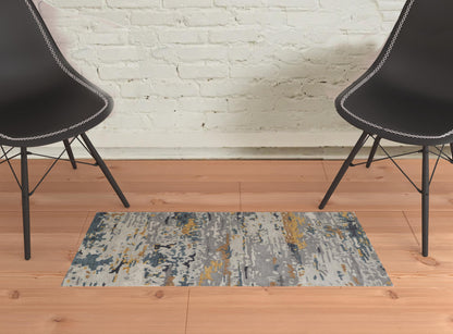 4' X 6' Tan And Blue Wool Abstract Tufted Handmade Stain Resistant Area Rug