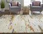 4' X 6' Tan And Blue Wool Abstract Tufted Handmade Stain Resistant Area Rug