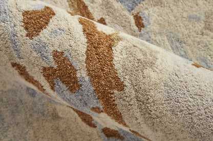 4' X 6' Tan And Blue Wool Abstract Tufted Handmade Stain Resistant Area Rug