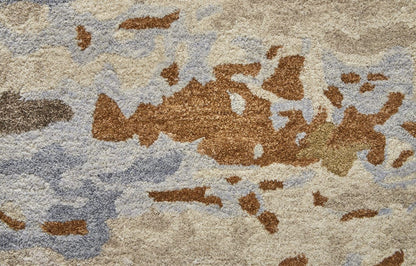 4' X 6' Tan And Blue Wool Abstract Tufted Handmade Stain Resistant Area Rug