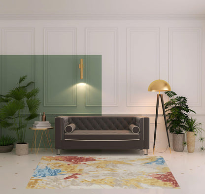 4' X 6' Ivory Yellow And Blue Wool Abstract Tufted Handmade Stain Resistant Area Rug