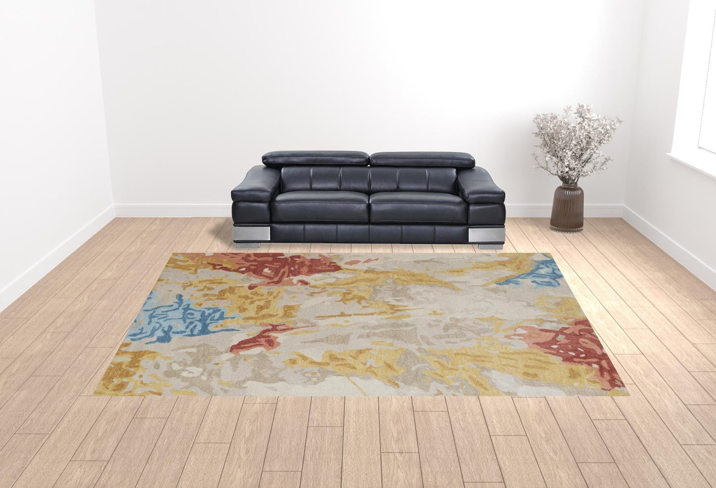 4' X 6' Ivory Yellow And Blue Wool Abstract Tufted Handmade Stain Resistant Area Rug